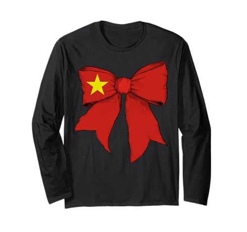 Vietnam Vietnamesische Pride Flagge Mädchen Kokette Schleife Band Langarmshirt von Womens Coquette Bow Vietnam Heritage Flag Gifts