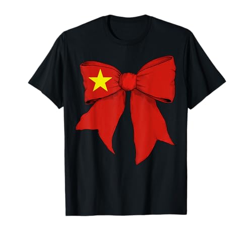 Vietnam Vietnamesische Pride Flagge Mädchen Kokette Schleife Band T-Shirt Vietnam Vietnamesische Pride Flagge Mädchen Kokette Schleife Band T-Shirt von Womens Coquette Bow Vietnam Heritage Flag Gifts