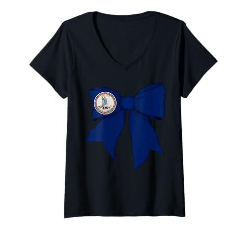 Damen Kokettenschleifenband mit Flagge des Bundesstaates Virginia für Mädchen T-Shirt mit V-Ausschnitt Damen Kokettenschleifenband mit Flagge des Bundesstaates Virginia für Mädchen T-Shirt mit V-Ausschnitt von Womens Coquette Bow Virginia Heritage Flag Gifts