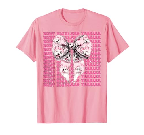 West Highland Terrier Hunde-Mädchen Kokette Schleife Rosa Band T-Shirt von Womens Coquette Bow West Highland Terrier Gifts