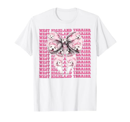 West Highland Terrier Hunde-Mädchen Kokette Schleife Rosa Band T-Shirt von Womens Coquette Bow West Highland Terrier Gifts