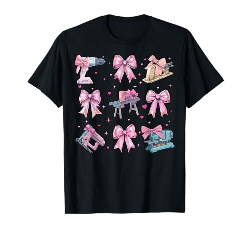 Holzbearbeitung Holzarbeiter Tischler Zimmerei Mädchen Kokette Bogen T-Shirt Holzbearbeitung Holzarbeiter Tischler Zimmerei Mädchen Kokette Bogen T-Shirt von Womens Coquette Bow Woodworking Woodworker Gifts