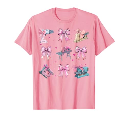 Holzbearbeitung Holzarbeiter Tischler Zimmerei Mädchen Kokette Bogen T-Shirt Holzbearbeitung Holzarbeiter Tischler Zimmerei Mädchen Kokette Bogen T-Shirt von Womens Coquette Bow Woodworking Woodworker Gifts