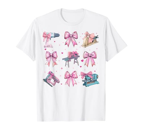 Holzbearbeitung Holzarbeiter Tischler Zimmerei Mädchen Kokette Bogen T-Shirt Holzbearbeitung Holzarbeiter Tischler Zimmerei Mädchen Kokette Bogen T-Shirt von Womens Coquette Bow Woodworking Woodworker Gifts