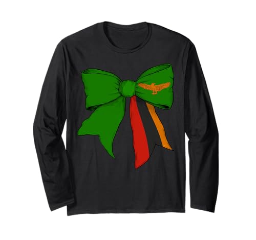 Sambia Sambia Pride Flag Girl Coquette Bow Ribbon Langarmshirt von Womens Coquette Bow Zambia Heritage Flag Gifts