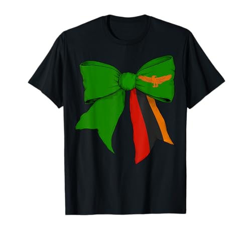 Sambia Sambia Pride Flag Girl Coquette Bow Ribbon T-Shirt von Womens Coquette Bow Zambia Heritage Flag Gifts