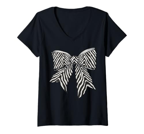 Damen Zebra-Tierhaut-Muster, süßes Kostüm, Mädchen, Kokette Schleife T-Shirt mit V-Ausschnitt Damen Zebra-Tierhaut-Muster, süßes Kostüm, Mädchen, Kokette Schleife T-Shirt mit V-Ausschnitt von Womens Coquette Bow Zebra Animal Gifts