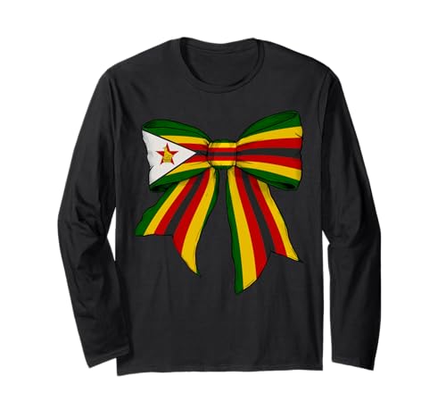 Zimbabwe Simbabwean Pride Flag Girl Coquette Bow Ribbon Langarmshirt von Womens Coquette Bow Zimbabwe Heritage Flag Gifts