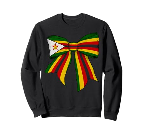 Zimbabwe Simbabwean Pride Flag Girl Coquette Bow Ribbon Sweatshirt von Womens Coquette Bow Zimbabwe Heritage Flag Gifts