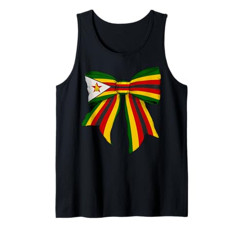 Zimbabwe Simbabwean Pride Flag Girl Coquette Bow Ribbon Tank Top von Womens Coquette Bow Zimbabwe Heritage Flag Gifts