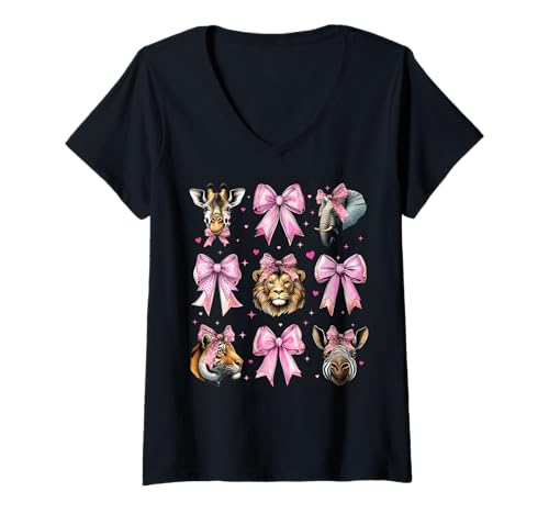 Damen Zookeeping Zookeeper Wilde Tiere Mädchen Kokette Schleife Rosa Mama T-Shirt mit V-Ausschnitt Damen Zookeeping Zookeeper Wilde Tiere Mädchen Kokette Schleife Rosa Mama T-Shirt mit V-Ausschnitt von Womens Coquette Bow Zookeeping Zookeeper Gifts