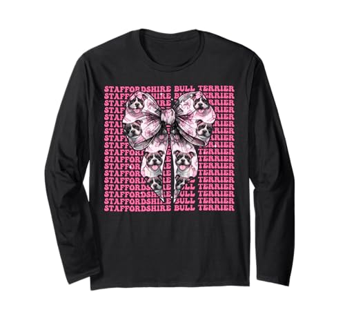 Staffordshire Bullterrier Hunde-Mädchen Kokette Schleife Rosa Langarmshirt von Womens Coquette Staffordshire Bull Terrier Gifts