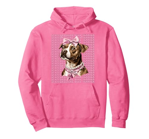 Staffordshire Bullterrier Hunde-Mädchen Kokette Schleife Rosa Pullover Hoodie von Womens Coquette Staffordshire Bull Terrier Gifts
