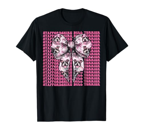 Staffordshire Bullterrier Hunde-Mädchen Kokette Schleife Rosa T-Shirt von Womens Coquette Staffordshire Bull Terrier Gifts