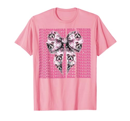 Staffordshire Bullterrier Hunde-Mädchen Kokette Schleife Rosa T-Shirt von Womens Coquette Staffordshire Bull Terrier Gifts