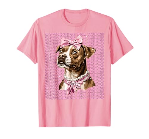 Staffordshire Bullterrier Hunde-Mädchen Kokette Schleife Rosa T-Shirt von Womens Coquette Staffordshire Bull Terrier Gifts