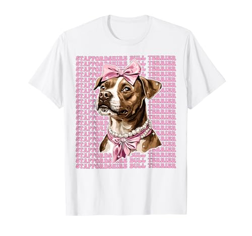 Staffordshire Bullterrier Hunde-Mädchen Kokette Schleife Rosa T-Shirt von Womens Coquette Staffordshire Bull Terrier Gifts