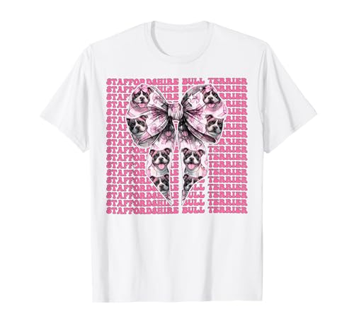 Staffordshire Bullterrier Hunde-Mädchen Kokette Schleife Rosa T-Shirt von Womens Coquette Staffordshire Bull Terrier Gifts