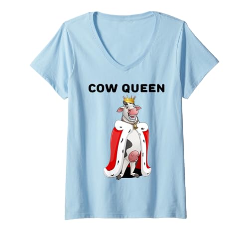 Damen Cow Queen | Mädchen Kuh T-Shirt | Farmer Damen Kuh T-Shirt mit V-Ausschnitt von Womens Cow Shirts for Girls