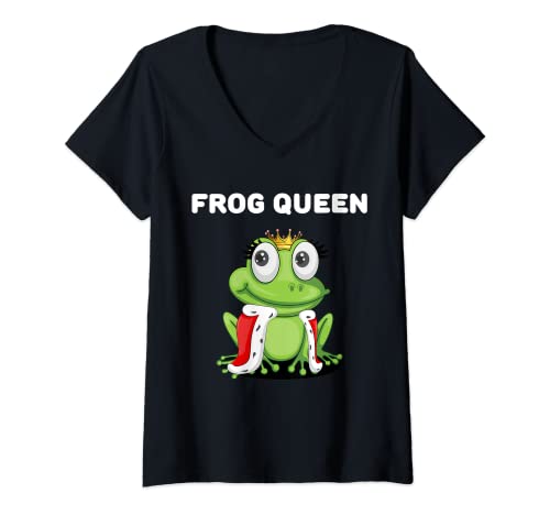 Damen Frog Queen | Mädchen Frosch T-Shirt | Damen Frosch T-Shirt mit V-Ausschnitt Damen Frog Queen | Mädchen Frosch T-Shirt | Damen Frosch T-Shirt mit V-Ausschnitt von Womens Frog Shirts for Girls