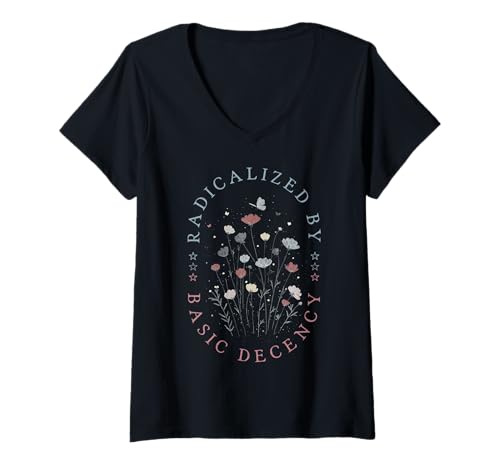 Damen Radikalisiert von Frauen mit grundlegendem Anstand T-Shirt mit V-Ausschnitt Damen Radikalisiert von Frauen mit grundlegendem Anstand T-Shirt mit V-Ausschnitt von Womens Funny Sarcastic Feminine Floral Boho Tees