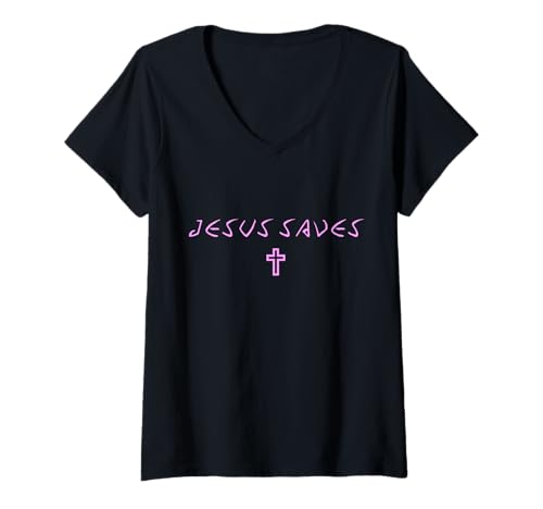 Damen Damen Jesus rettet Kreuz subtil christlich minimalistisch Gott Glaube T-Shirt mit V-Ausschnitt Damen Damen Jesus rettet Kreuz subtil christlich minimalistisch Gott Glaube T-Shirt mit V-Ausschnitt von Womens Jesus Saves Cross Subtle Christian Products