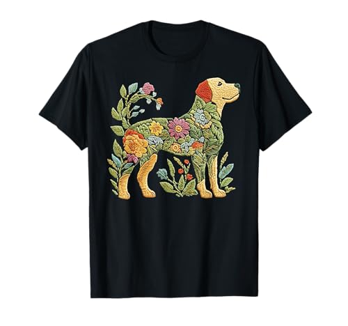 Labrador Blume Lustige Hund Silhouette Floral Damen Herren T-Shirt von Womens Labrador Dog Floral Mom Mothers Day