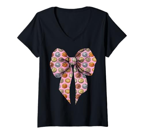 Damen Coquette Bow Coin Collector Coin Collecting Numismics Girl T-Shirt mit V-Ausschnitt von Womens Numismatics Numismatist Coinologist Gifts