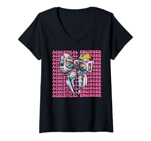 Damen Akustischer Ingenieur Ingenieur Schallpegelmesser Mädchen T-Shirt mit V-Ausschnitt Damen Akustischer Ingenieur Ingenieur Schallpegelmesser Mädchen T-Shirt mit V-Ausschnitt von Womens Pink Coquette Bow Acoustical Engineer Gifts