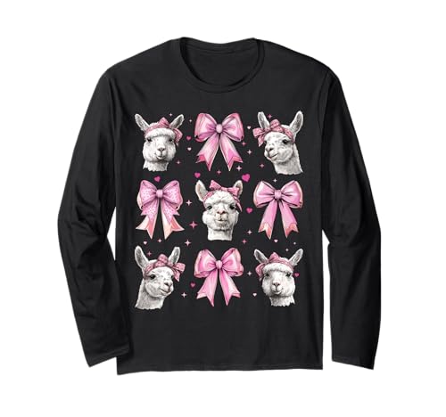Alpaka Lama-Mädchen Kokette Schleife Rosa Mama Langarmshirt von Womens Pink Coquette Bow Alpaka Llama Gifts