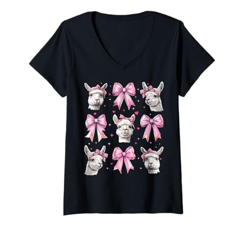 Damen Alpaka Lama-Mädchen Kokette Schleife Rosa Mama T-Shirt mit V-Ausschnitt Damen Alpaka Lama-Mädchen Kokette Schleife Rosa Mama T-Shirt mit V-Ausschnitt von Womens Pink Coquette Bow Alpaka Llama Gifts