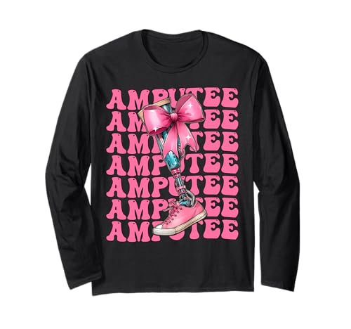Kokette Bogen Bein Amputierte Prothese Bein Mädchen Mama Langarmshirt von Womens Pink Coquette Bow Amputee Prosthetic Gifts