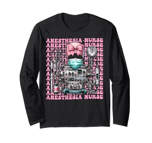 Anästhesie Krankenschwester Anästhesist Mädchen Kokette Schleife Rosa Band Langarmshirt von Womens Pink Coquette Bow Anesthesia Nurse Gifts