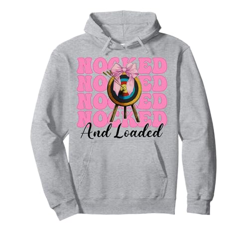 Bogenschießen Mädchen Mama Bogenschützer Bogen und Pfeil Nocked And Loaded Pullover Hoodie von Womens Pink Coquette Bow Archery Archer Gifts