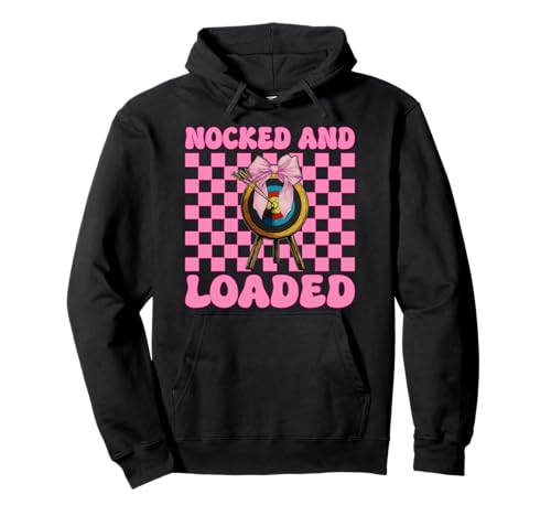 Bogenschießen Mädchen Mama Bogenschützer Bogen und Pfeil Nocked And Loaded Pullover Hoodie Bogenschießen Mädchen Mama Bogenschützer Bogen und Pfeil Nocked And Loaded Pullover Hoodie von Womens Pink Coquette Bow Archery Archer Gifts