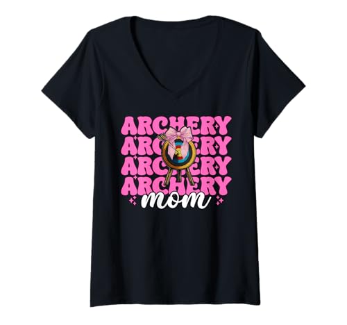 Damen Bogenschießen Mama Mama Bogenschütze Pfeil und Bogen Muttertag Kokette T-Shirt mit V-Ausschnitt Damen Bogenschießen Mama Mama Bogenschütze Pfeil und Bogen Muttertag Kokette T-Shirt mit V-Ausschnitt von Womens Pink Coquette Bow Archery Archer Gifts
