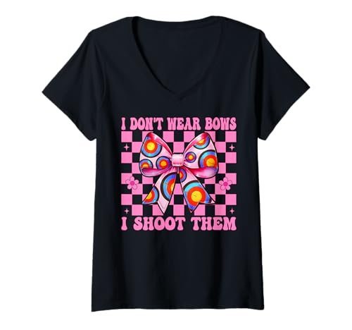 Damen Ich trage keine Bögen, ich erschieße sie, Bogenschießen, Mädchen, Bogenschütze T-Shirt mit V-Ausschnitt Damen Ich trage keine Bögen, ich erschieße sie, Bogenschießen, Mädchen, Bogenschütze T-Shirt mit V-Ausschnitt von Womens Pink Coquette Bow Archery Archer Gifts