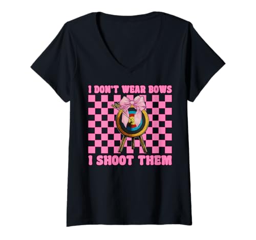 Damen Ich trage keine Bögen, ich schieße auf sie, Bogenschießen, Mädchen, Mama, Bogenschütze, Rosa T-Shirt mit V-Ausschnitt Damen Ich trage keine Bögen, ich schieße auf sie, Bogenschießen, Mädchen, Mama, Bogenschütze, Rosa T-Shirt mit V-Ausschnitt von Womens Pink Coquette Bow Archery Archer Gifts