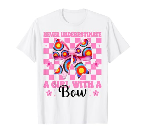 Unterschätze niemals ein Mädchen mit einem Bogen, Bogenschützin T-Shirt Unterschätze niemals ein Mädchen mit einem Bogen, Bogenschützin T-Shirt von Womens Pink Coquette Bow Archery Archer Gifts
