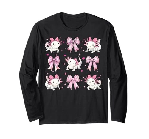 Axolotl Amphibien Girl Coquette Bow Pink Mom Mama Langarmshirt von Womens Pink Coquette Bow Axolotl Amphibian Gifts
