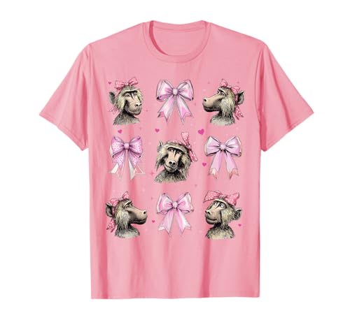 Baboon AFFE Mädchen Kokette Schleife Rosa T-Shirt von Womens Pink Coquette Bow Baboon Monkey Gifts