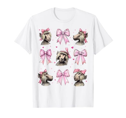 Baboon AFFE Mädchen Kokette Schleife Rosa T-Shirt von Womens Pink Coquette Bow Baboon Monkey Gifts