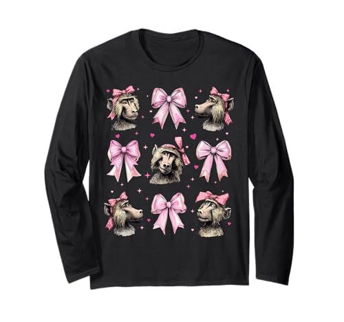 Baboon Affe Mädchen Kokette Schleife Rosa Langarmshirt von Womens Pink Coquette Bow Baboon Monkey Gifts