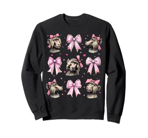Baboon Affe Mädchen Kokette Schleife Rosa Sweatshirt Baboon Affe Mädchen Kokette Schleife Rosa Sweatshirt von Womens Pink Coquette Bow Baboon Monkey Gifts