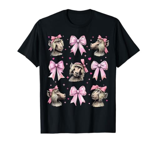Baboon Affe Mädchen Kokette Schleife Rosa T-Shirt von Womens Pink Coquette Bow Baboon Monkey Gifts