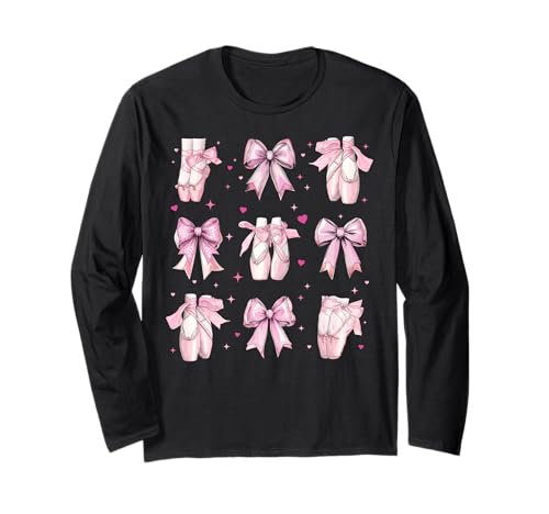 Ballerina Ballett Tanz Ballettschuhe Mädchen Kokette Schleife Rosa Langarmshirt von Womens Pink Coquette Bow Ballerina Ballet Gifts