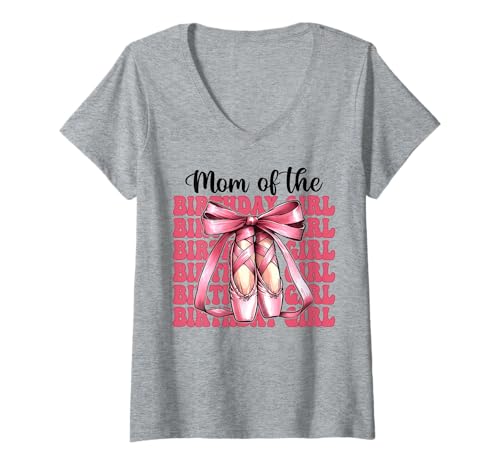 Damen Ballerina Mama Ballett Tänzerin Mutter des Geburtstags Mädchen T-Shirt mit V-Ausschnitt Damen Ballerina Mama Ballett Tänzerin Mutter des Geburtstags Mädchen T-Shirt mit V-Ausschnitt von Womens Pink Coquette Bow Ballerina Ballet Gifts