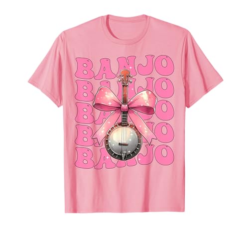 Kokette Bogen Banjo Instrument Banjoist Mädchen Mama Muttertag T-Shirt von Womens Pink Coquette Bow Banjo Instrument Gifts