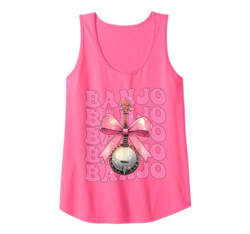 Kokette Bogen Banjo Instrument Banjoist Mädchen Mama Muttertag Tank Top von Womens Pink Coquette Bow Banjo Instrument Gifts