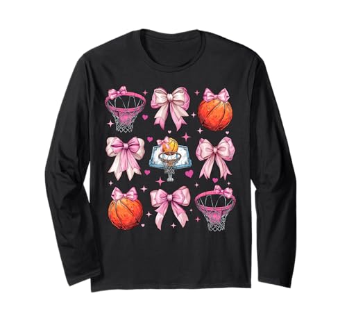 Basketballring Mädchen Kokette Schleife Rosa Mama Langarmshirt Basketballring Mädchen Kokette Schleife Rosa Mama Langarmshirt von Womens Pink Coquette Bow Basketball Player Gifts